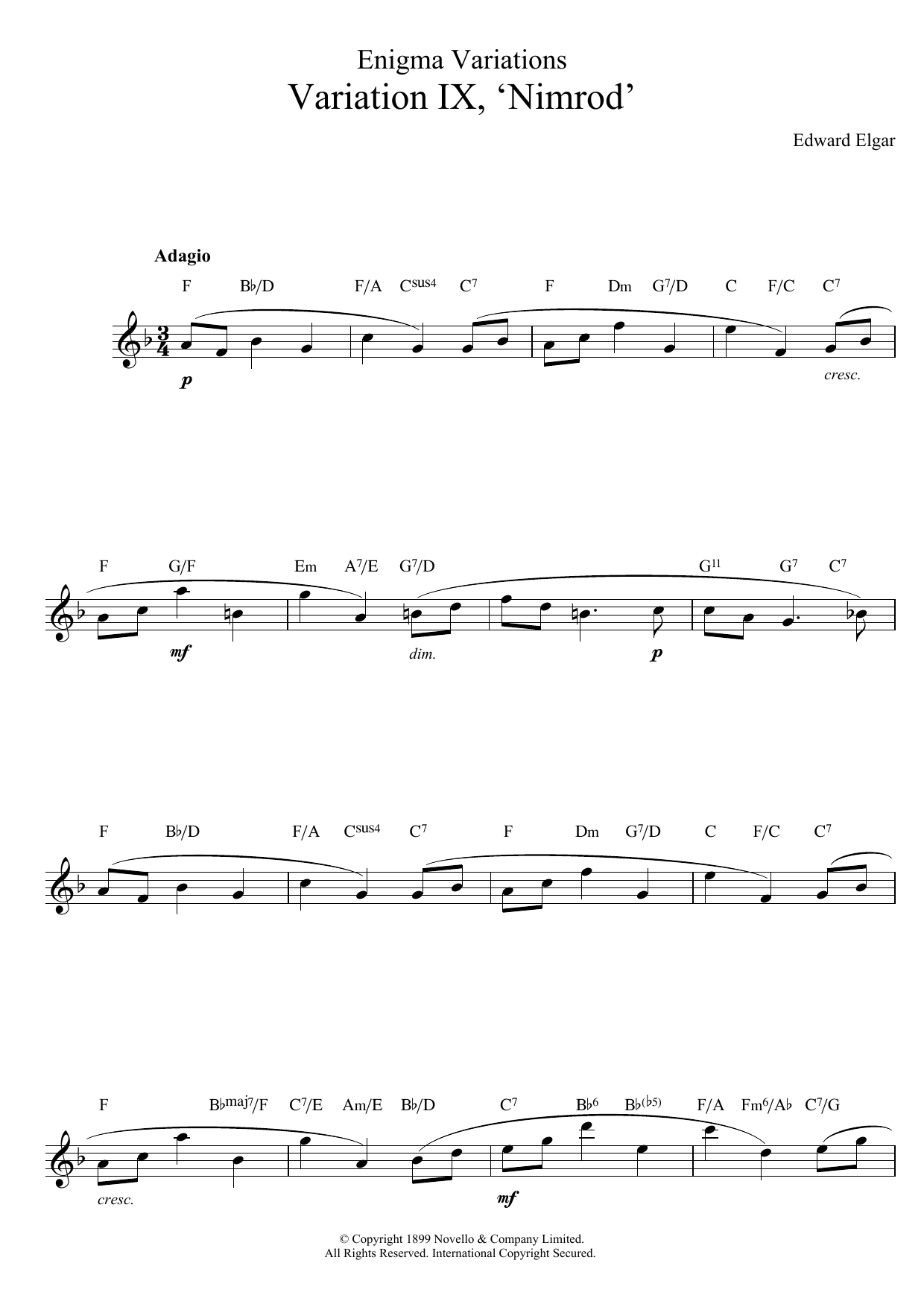 Edward Elgar Nimrod (from Enigma Variations Op.36) sheet music notes printable PDF score