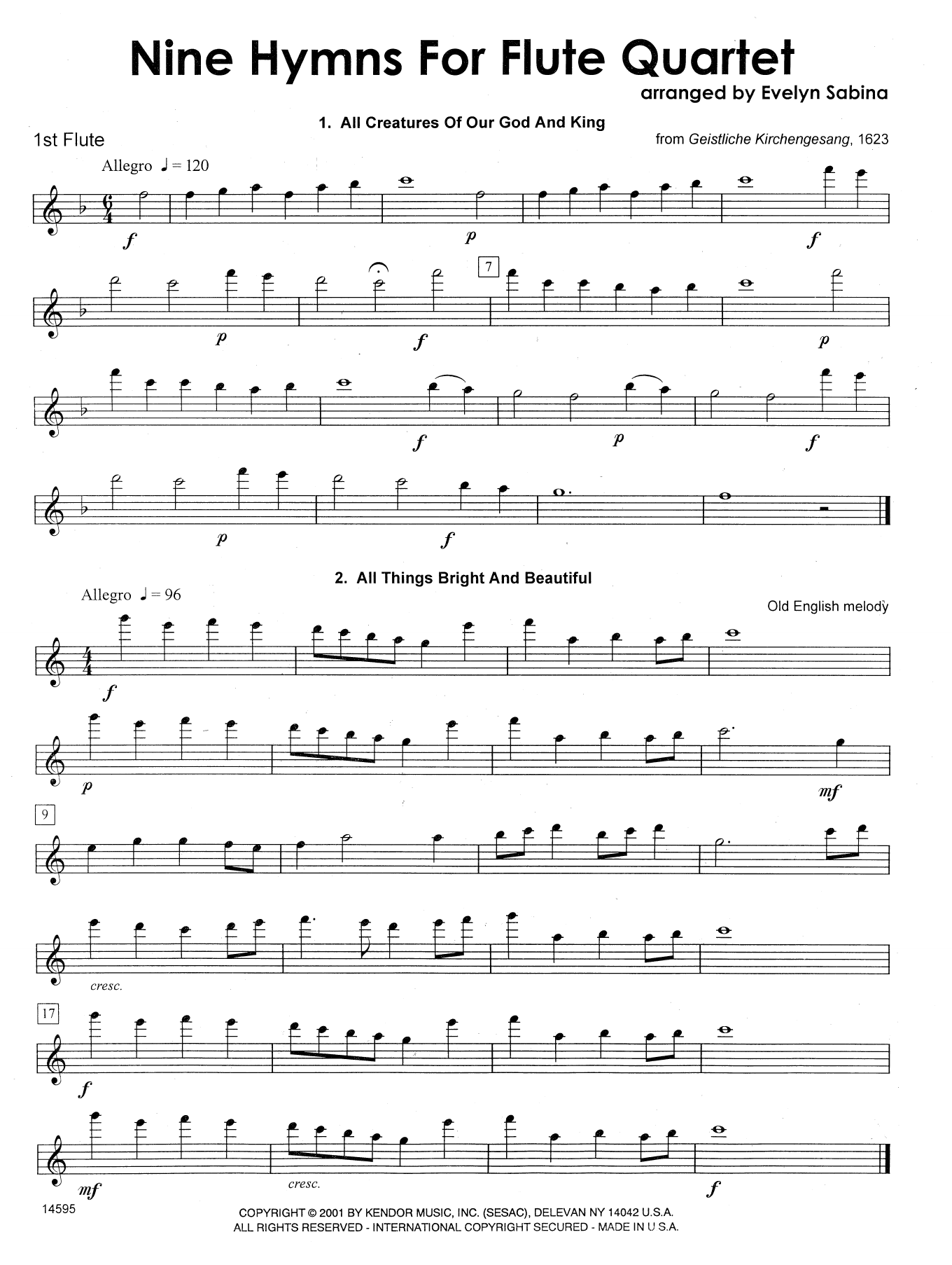 Download Evelyn Sabina Nine Hymns For Flute Quartet - 1st Flut Sheet Music