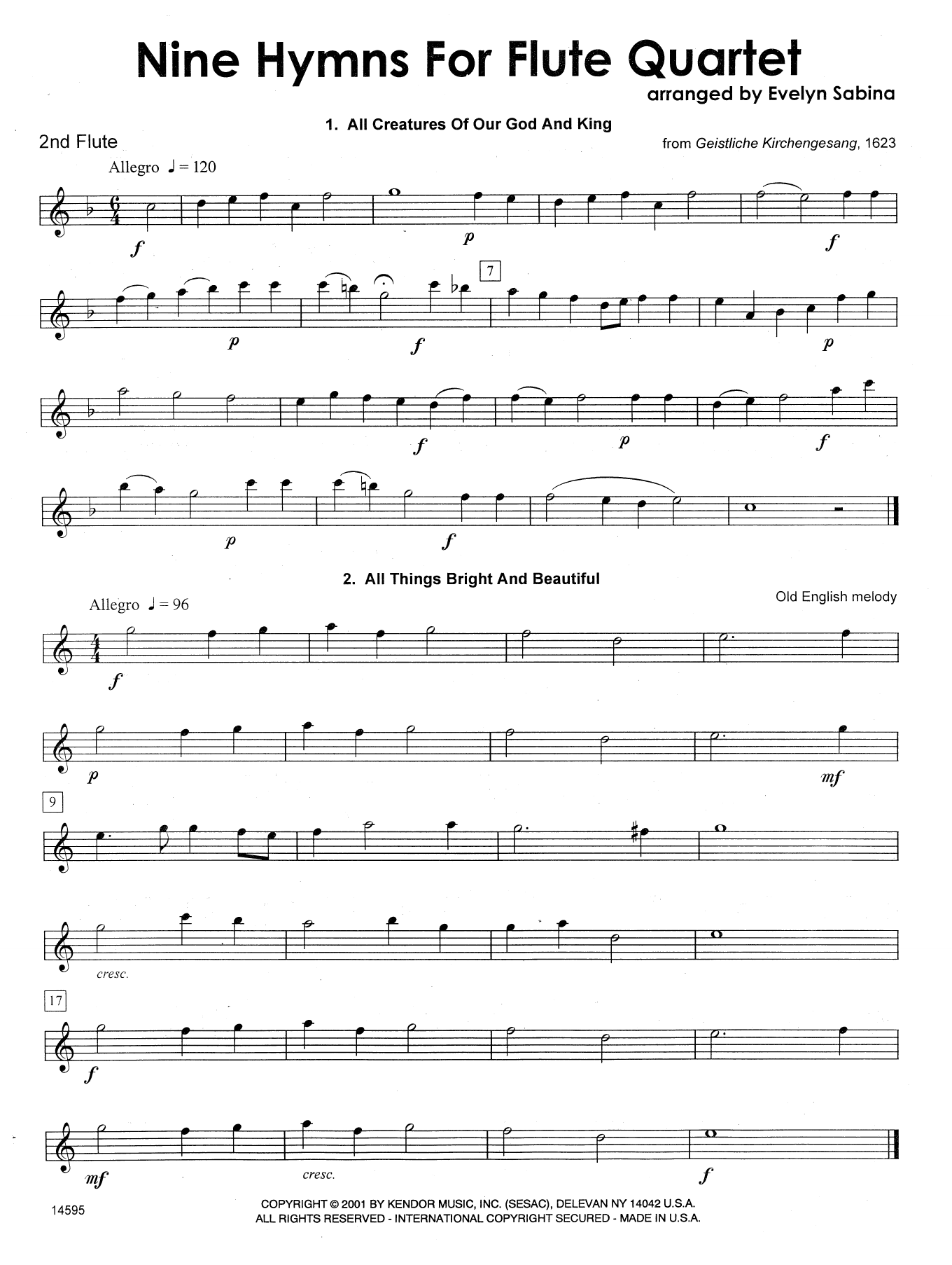 Download Evelyn Sabina Nine Hymns For Flute Quartet - 2nd Flut Sheet Music