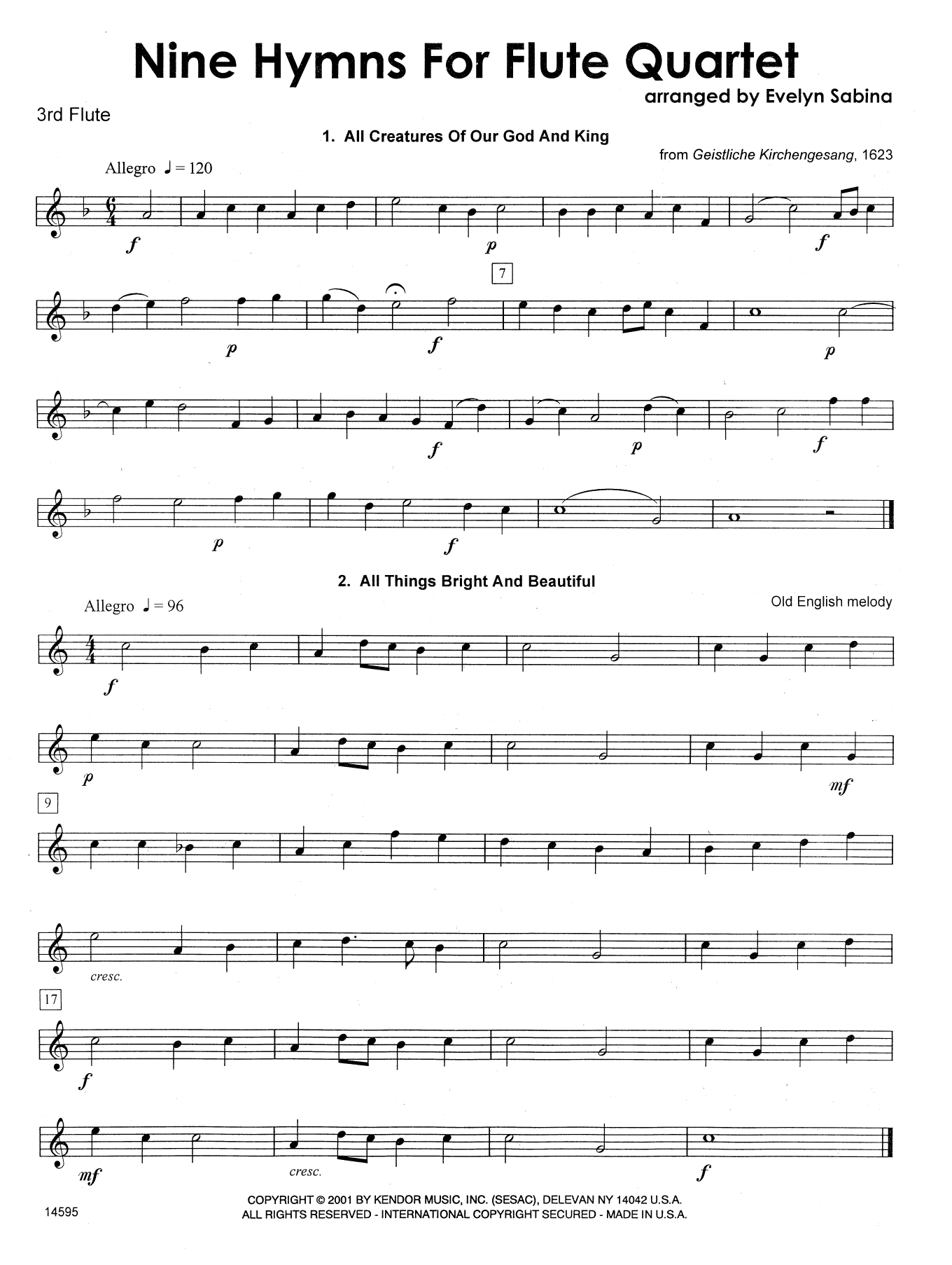 Download Evelyn Sabina Nine Hymns For Flute Quartet - 3rd C Fl Sheet Music