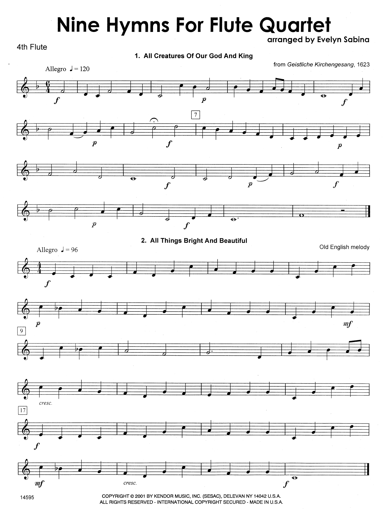 Download Evelyn Sabina Nine Hymns For Flute Quartet - 4th Flut Sheet Music