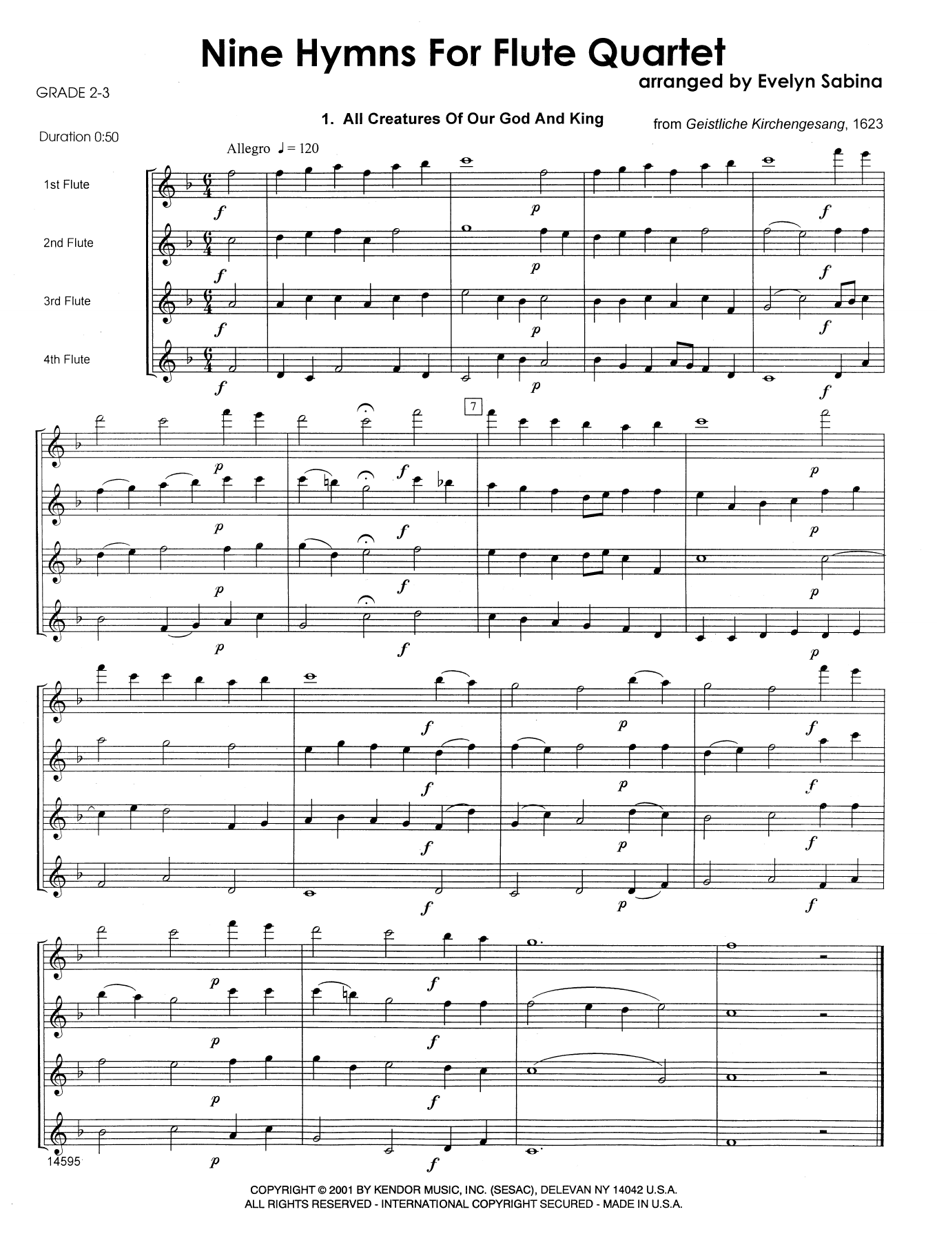 Download Evelyn Sabina Nine Hymns For Flute Quartet - Full Sco Sheet Music