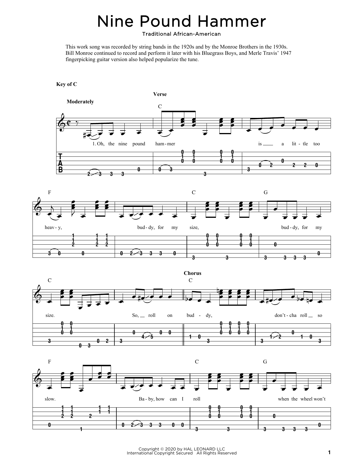 Download Traditional African-American Nine Pound Hammer (arr. Fred Sokolow) Sheet Music