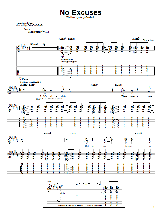 Download Alice In Chains No Excuses Sheet Music