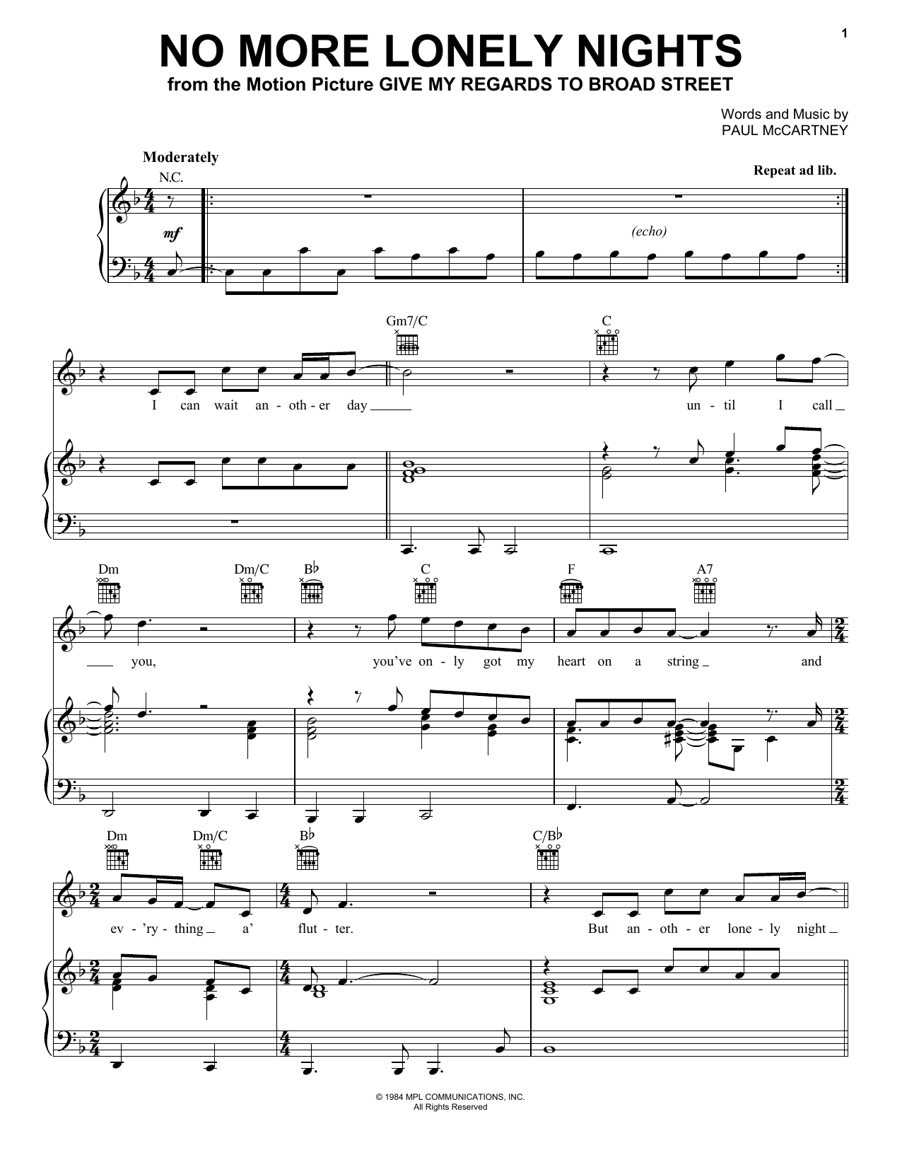 Download Paul McCartney No More Lonely Nights Sheet Music