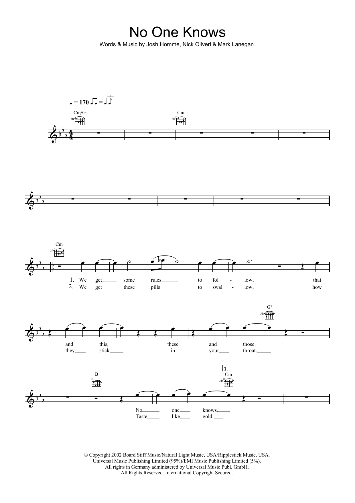 Download Queens Of The Stone Age No One Knows Sheet Music