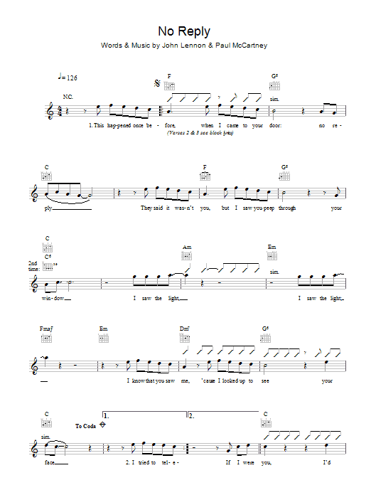 Download The Beatles No Reply Sheet Music