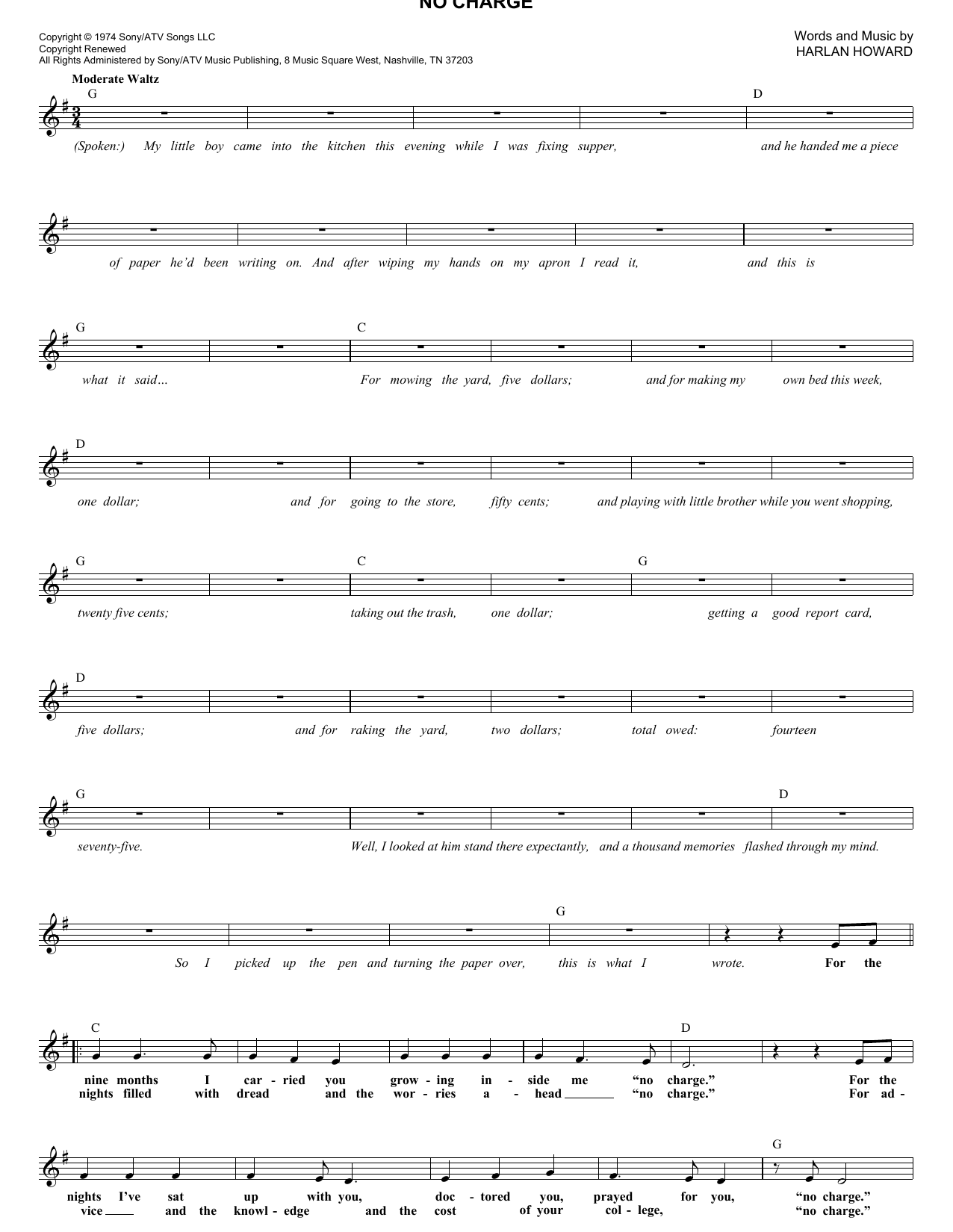 Download Melba Montgomery No Charge Sheet Music