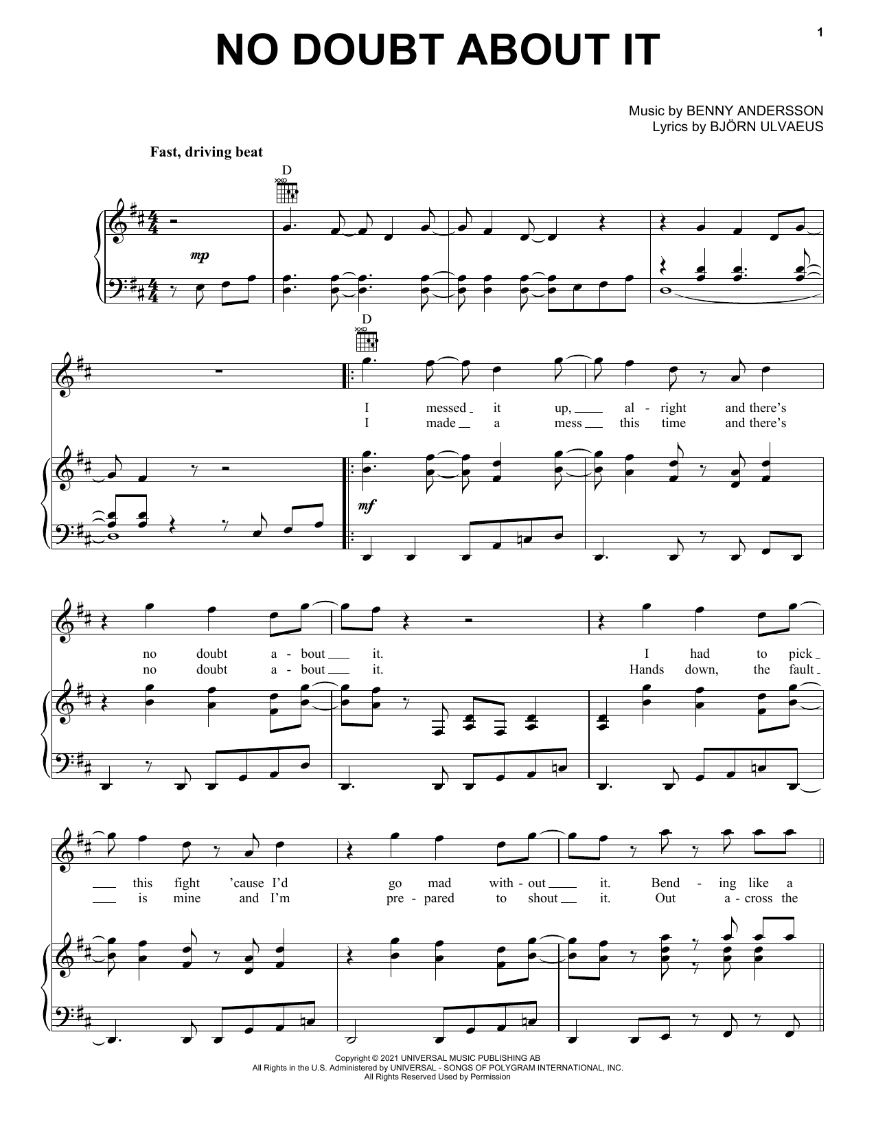 Download ABBA No Doubt About It Sheet Music