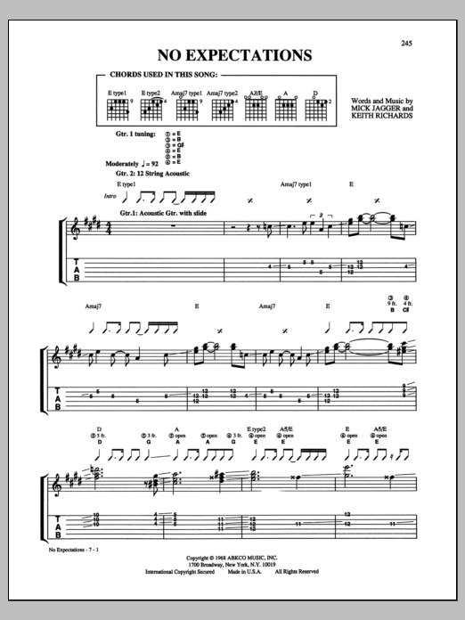 The Rolling Stones No Expectations sheet music notes printable PDF score