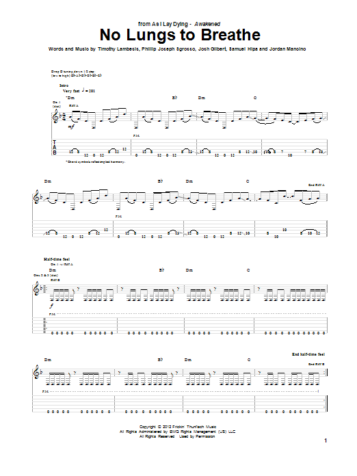 Download As I Lay Dying No Lungs To Breathe Sheet Music
