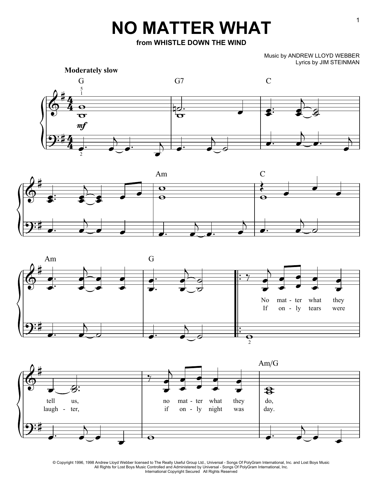 Download Boyzone No Matter What (from Whistle Down The W Sheet Music