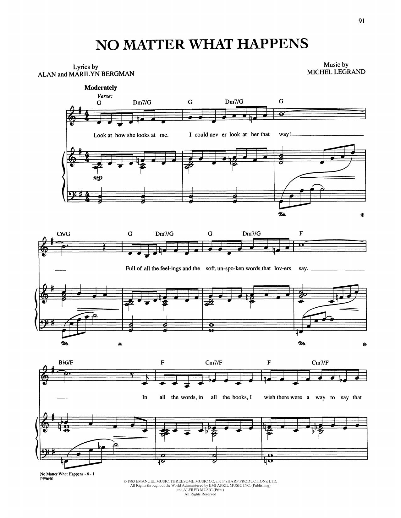Download Alan and Marilyn Bergman and Michel No Matter What Happens Sheet Music