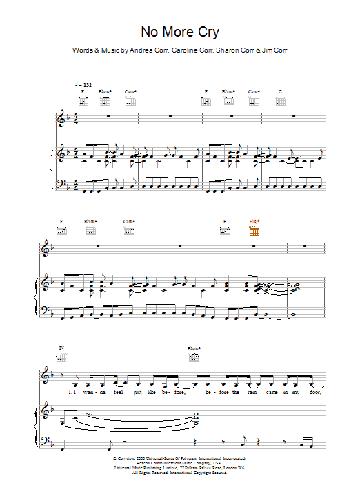 The Corrs No More Cry sheet music notes printable PDF score