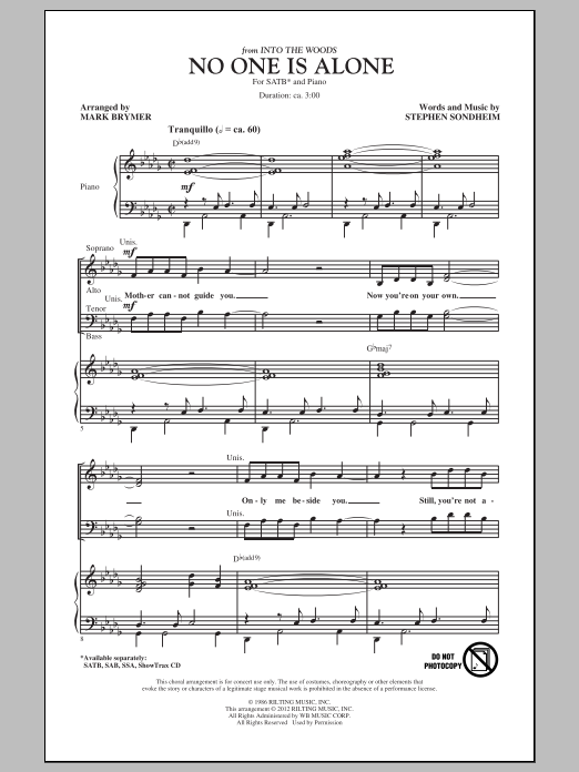 Download Mark Brymer No One Is Alone - Part I Sheet Music