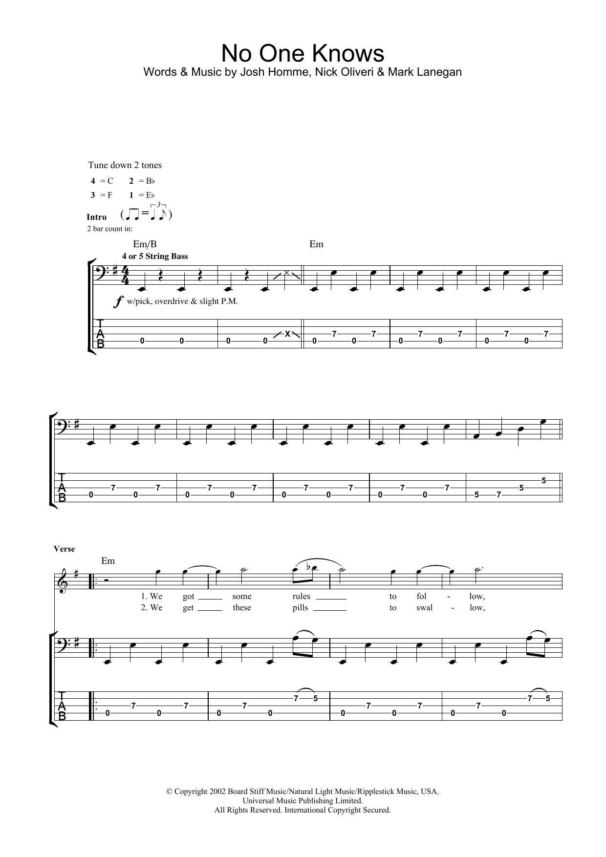 Download Queens Of The Stone Age No One Knows Sheet Music
