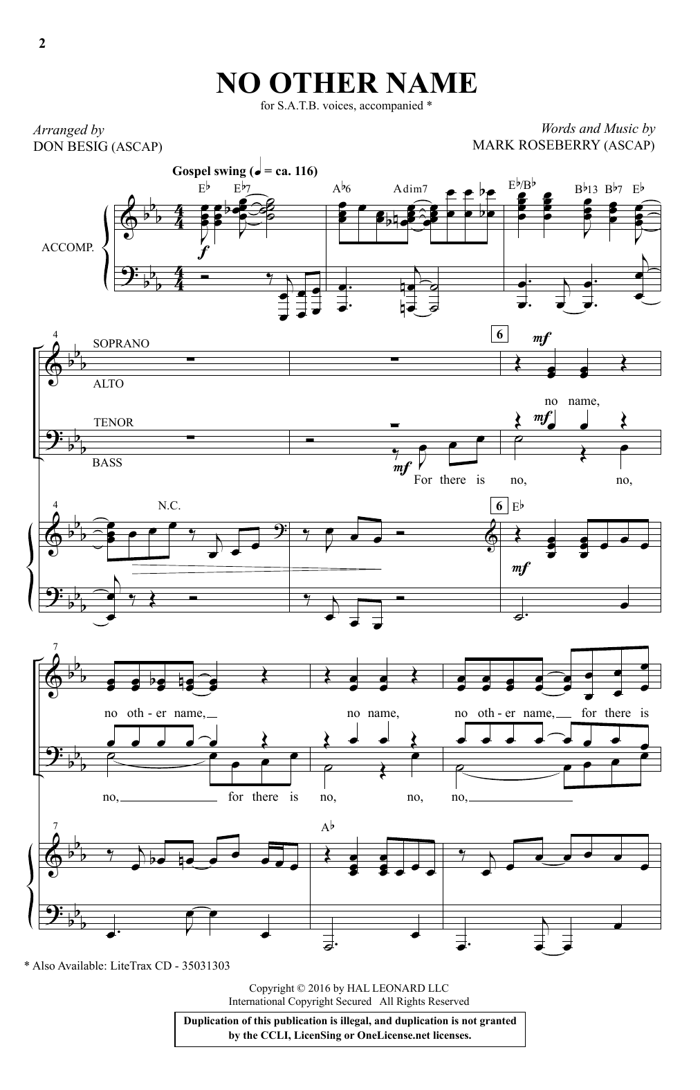 Download Don Besig No Other Name Sheet Music