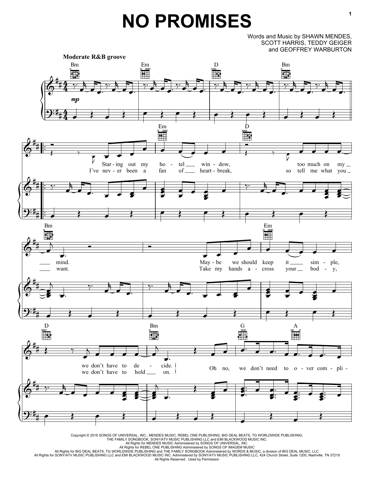 Download Shawn Mendes No Promises Sheet Music