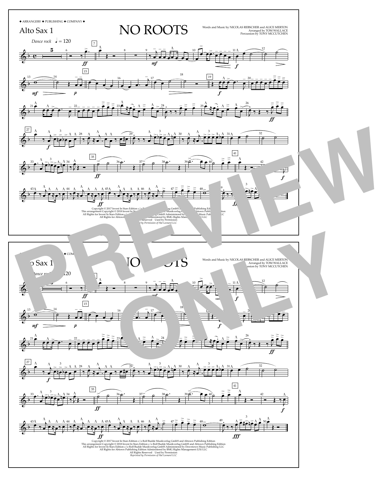 Download Tom Wallace No Roots - Alto Sax 1 Sheet Music
