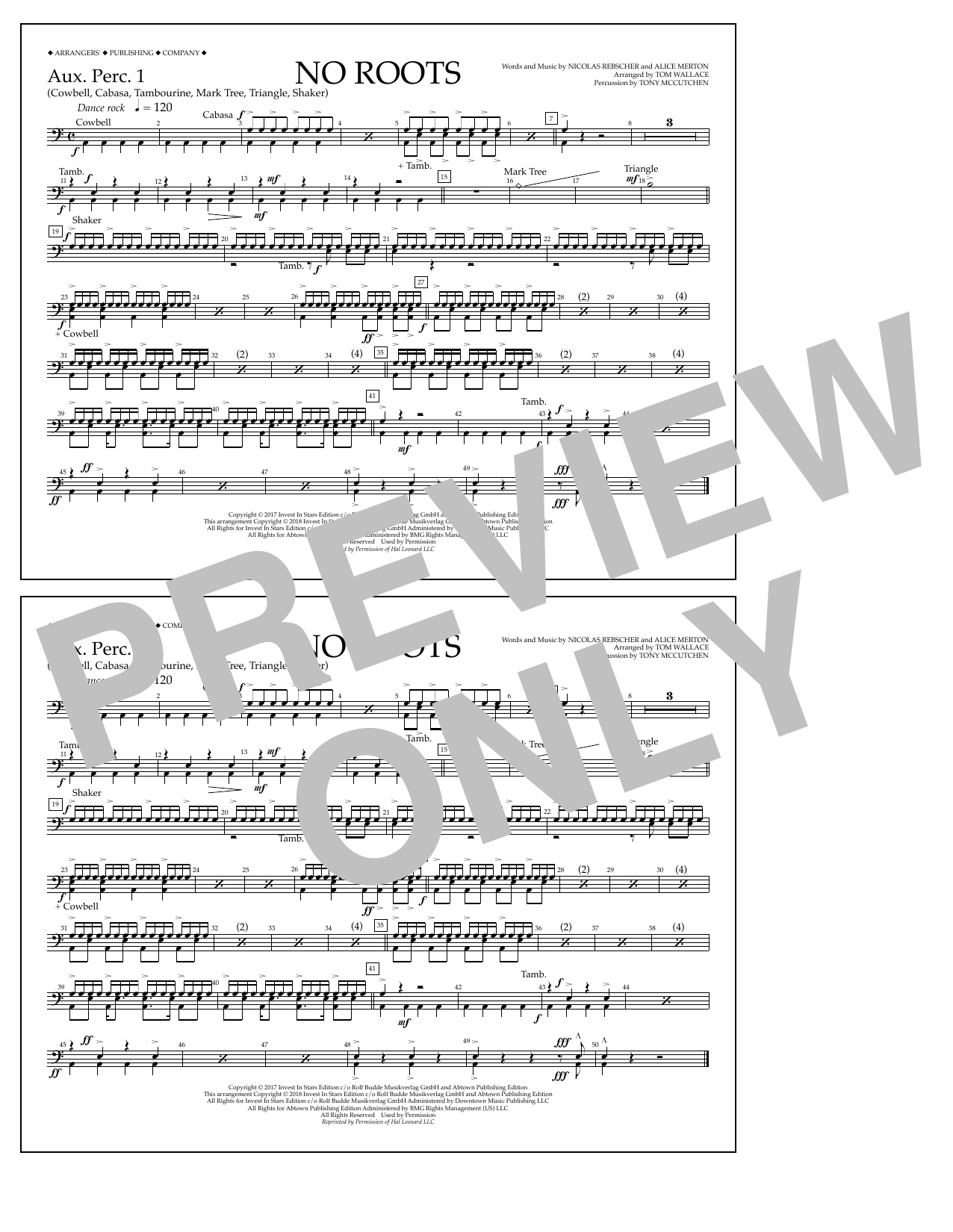Download Tom Wallace No Roots - Aux. Perc. 1 Sheet Music