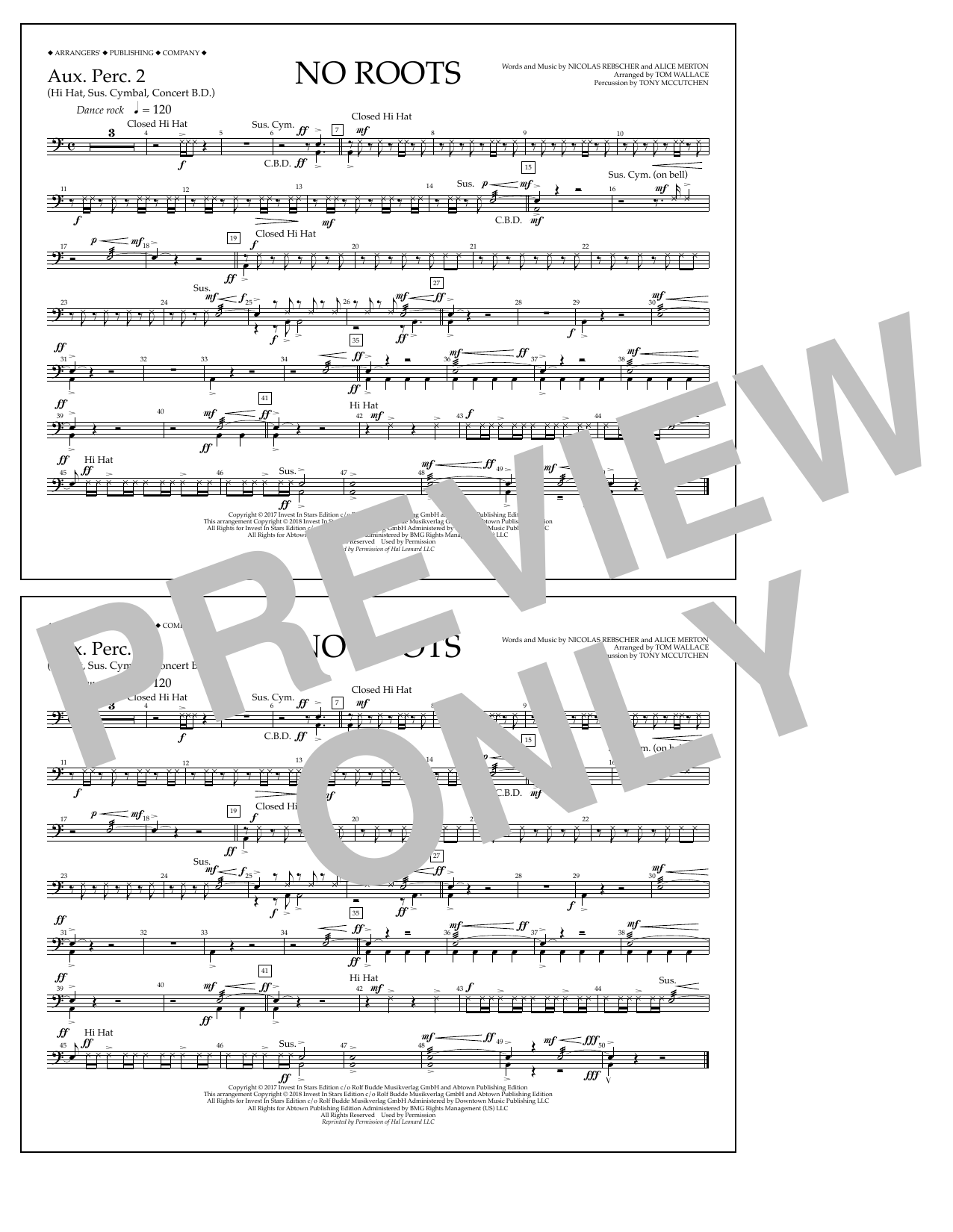 Download Tom Wallace No Roots - Aux. Perc. 2 Sheet Music