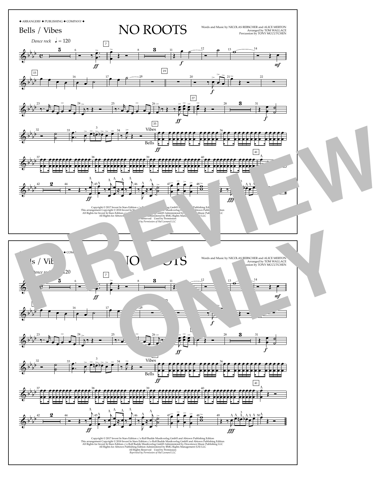 Download Tom Wallace No Roots - Bells/Vibes Sheet Music