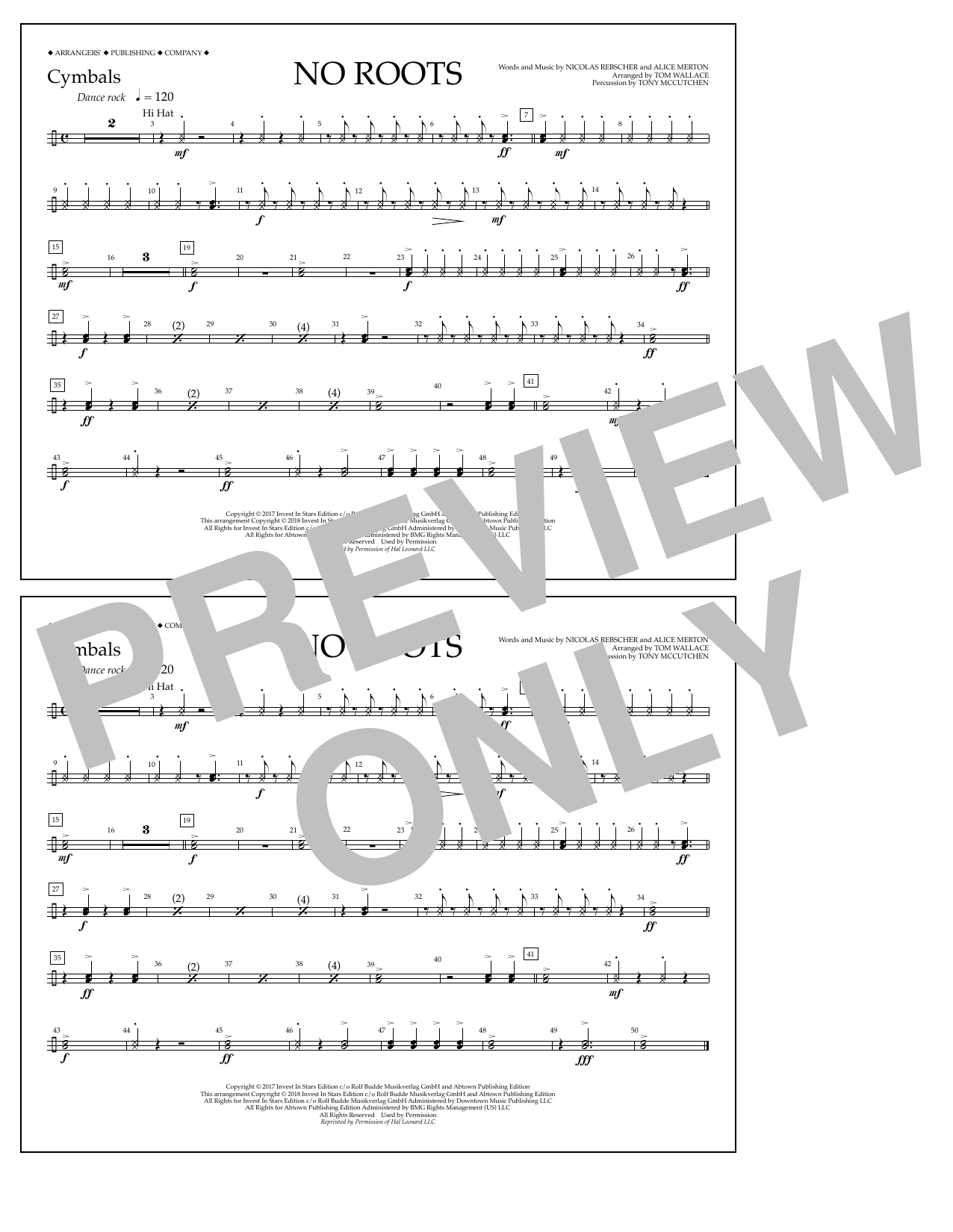 Download Tom Wallace No Roots - Cymbals Sheet Music