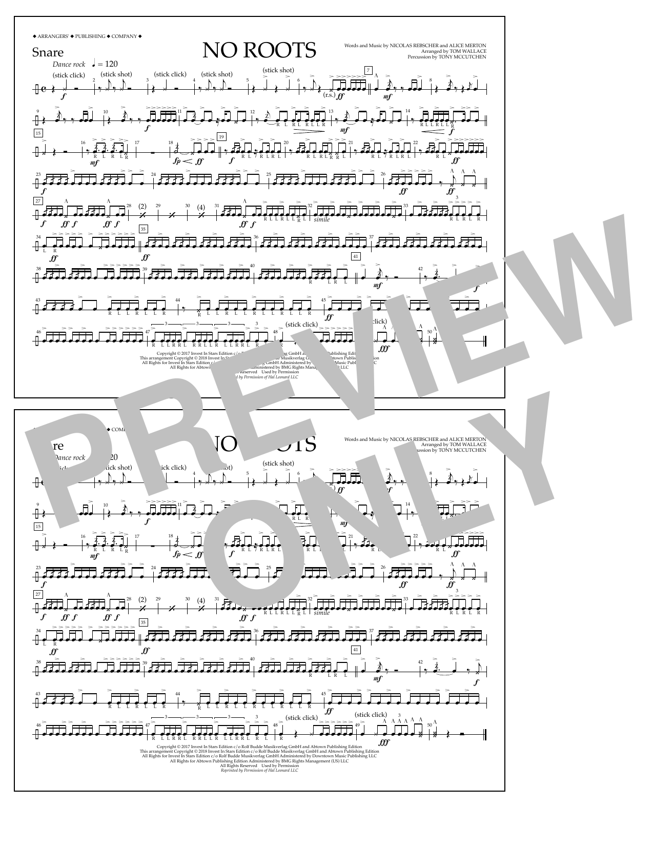 Download Tom Wallace No Roots - Snare Sheet Music