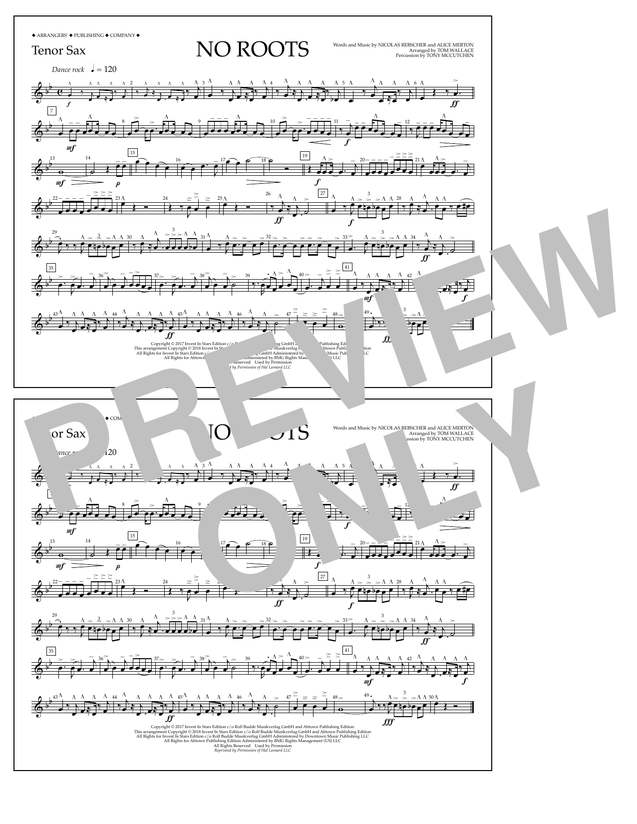 Download Tom Wallace No Roots - Tenor Sax Sheet Music
