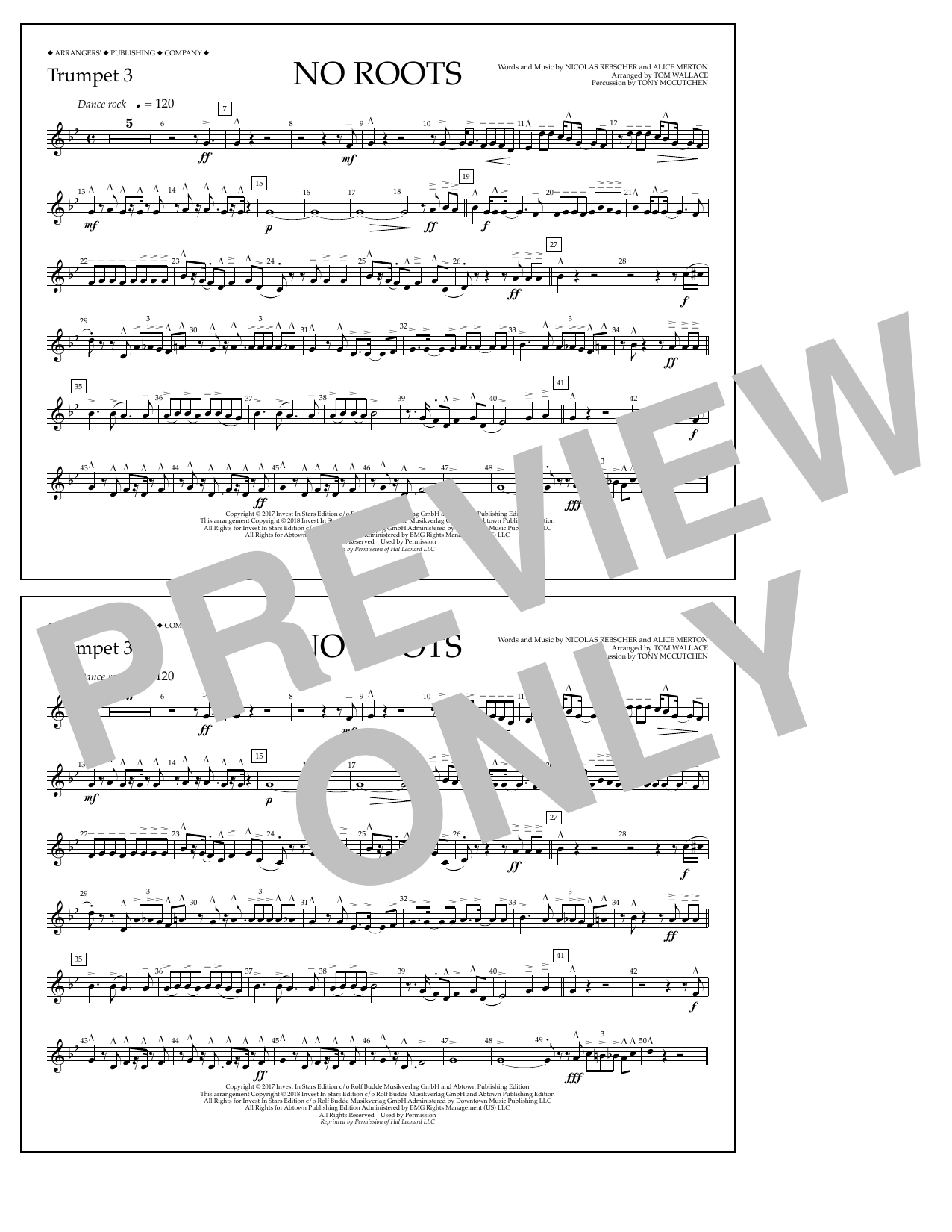 Download Tom Wallace No Roots - Trumpet 3 Sheet Music