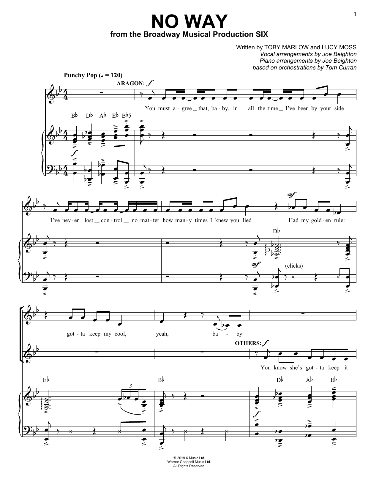 Download Toby Marlow & Lucy Moss No Way (from Six: The Musical) Sheet Music