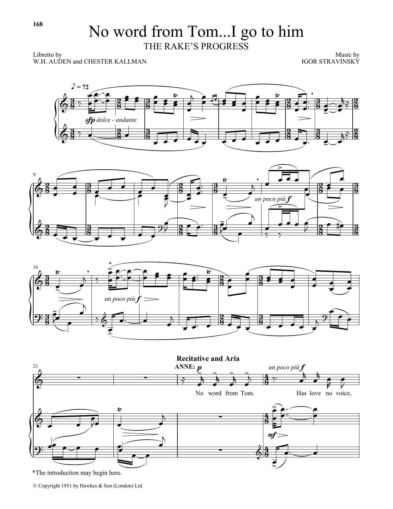 Download Igor Stravinsky No word from Tom...I go to him (from Th Sheet Music