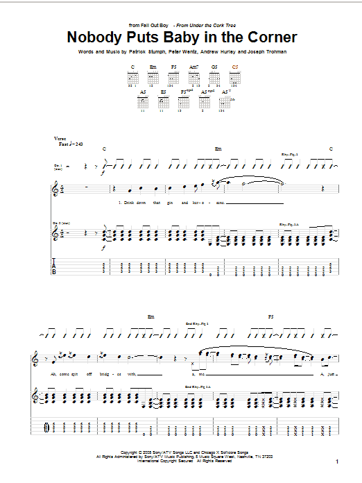 Download Fall Out Boy Nobody Puts Baby In The Corner Sheet Music