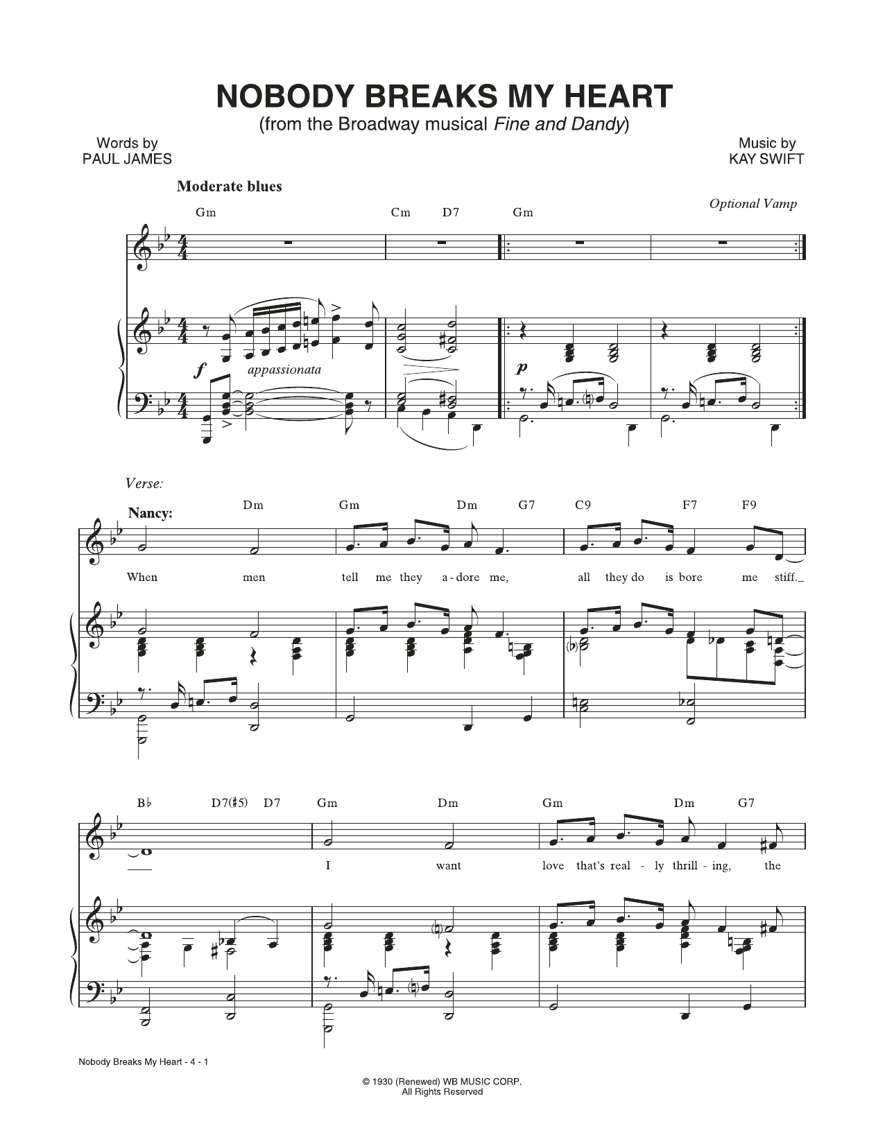 Download Kay Swift & Paul James Nobody Breaks My Heart (from the musica Sheet Music
