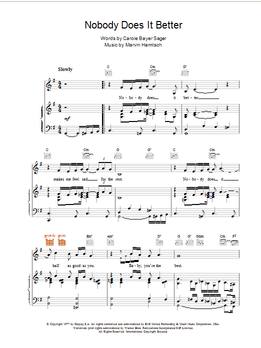 Carly Simon Nobody Does It Better sheet music notes printable PDF score