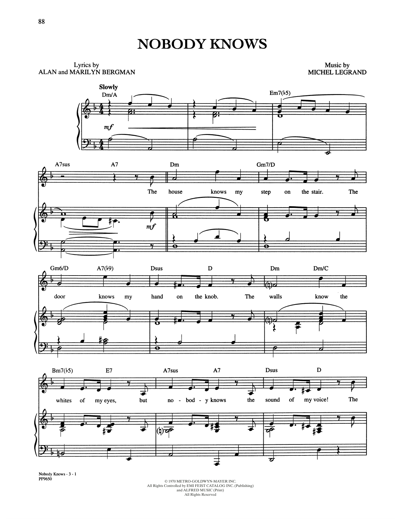 Download Alan and Marilyn Bergman and Michel Nobody Knows Sheet Music