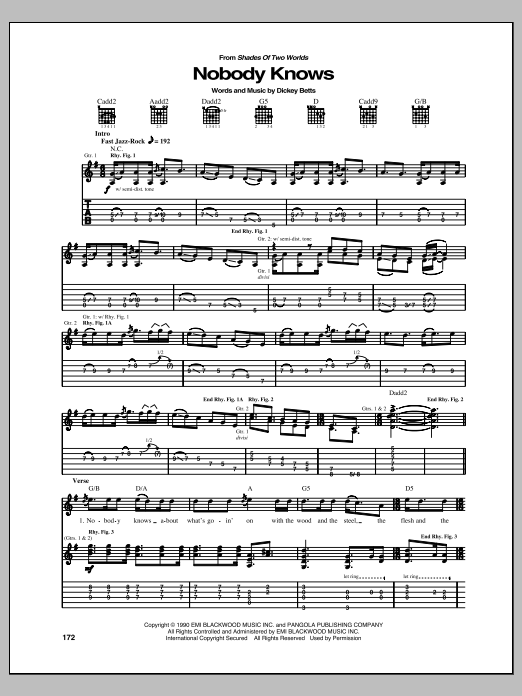 Download Allman Brothers Band Nobody Knows Sheet Music