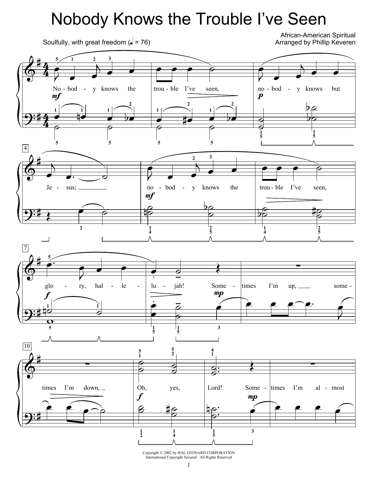Download African-American Spiritual Nobody Knows The Trouble I've Seen Sheet Music