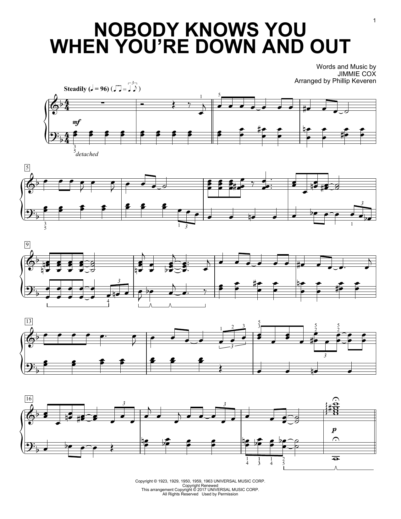 Download Phillip Keveren Nobody Knows You When You're Down And O Sheet Music