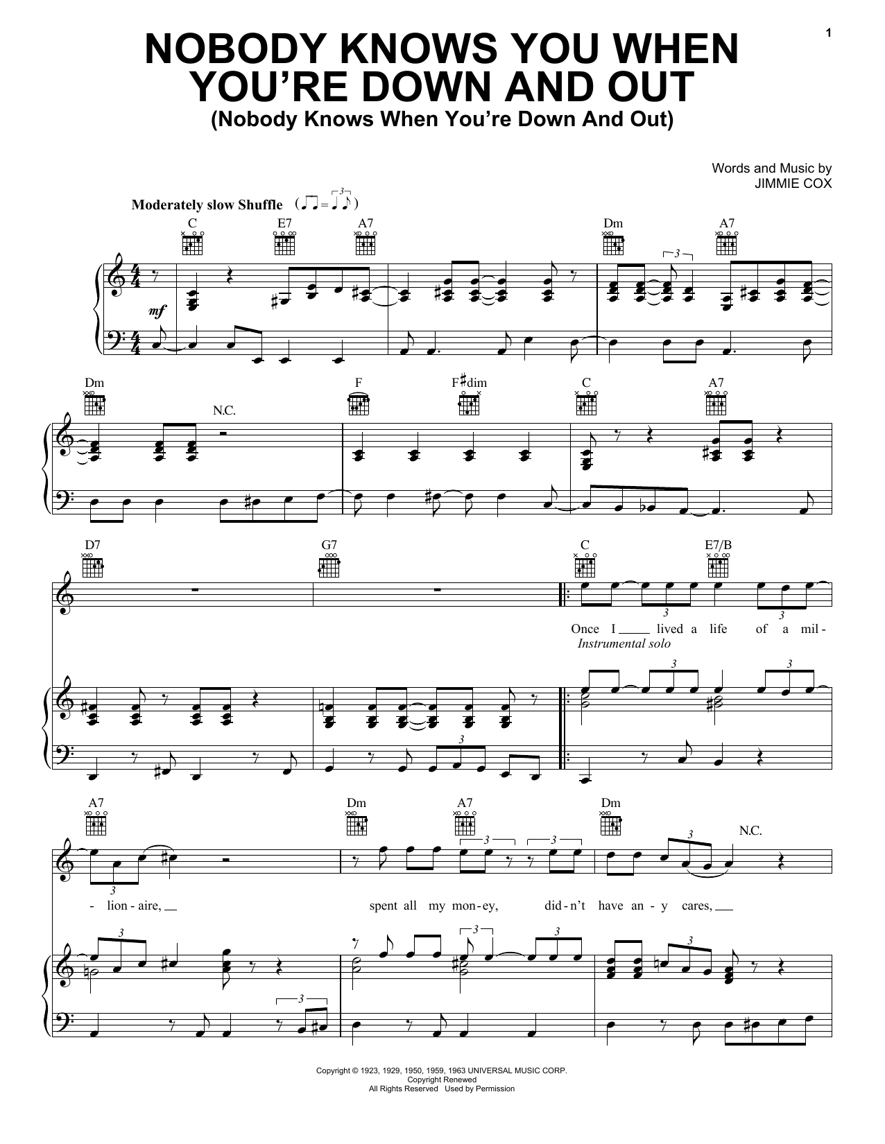 Download Eric Clapton Nobody Knows You When You're Down And O Sheet Music