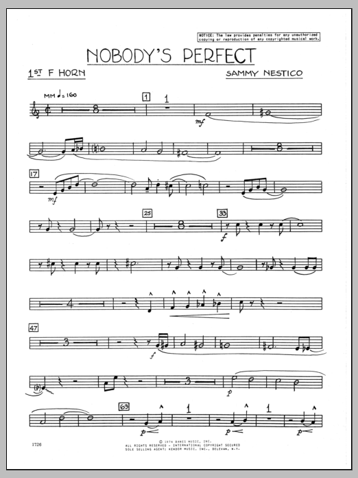 Download Sammy Nestico Nobody's Perfect - 1st F Horn Sheet Music