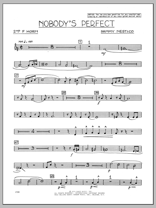 Download Sammy Nestico Nobody's Perfect - 2nd F Horn Sheet Music