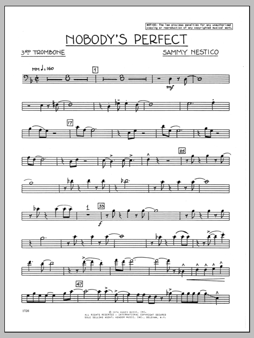 Download Sammy Nestico Nobody's Perfect - 3rd Trombone Sheet Music