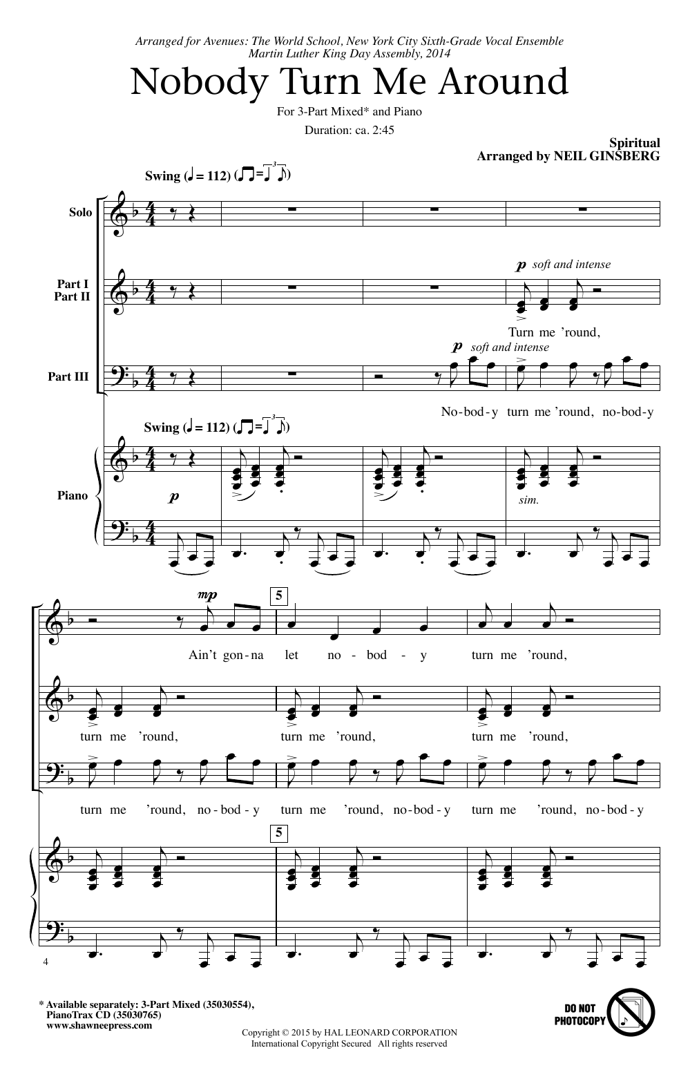Download Neil Ginsberg Nobody Turn Me Around (arr. Neil Ginsbe Sheet Music
