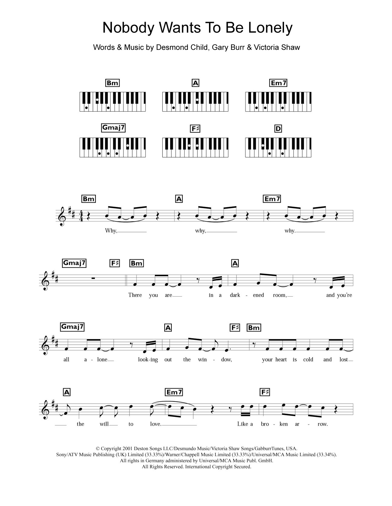 Download Ricky Martin Nobody Wants To Be Lonely Sheet Music