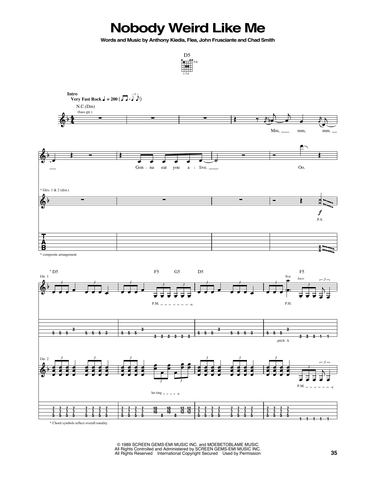 Download Red Hot Chili Peppers Nobody Weird Like Me Sheet Music