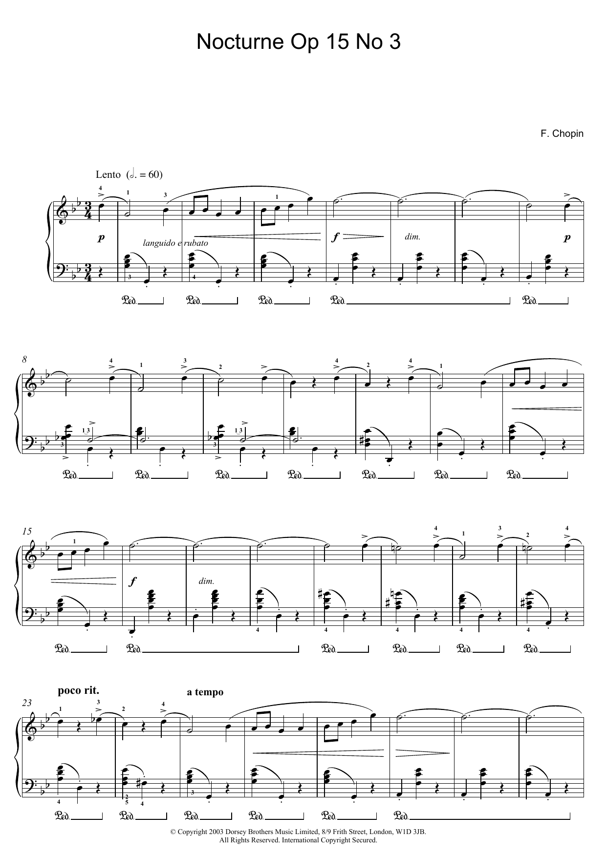 Download Frederic Chopin Nocturne Op.15, No.3 Sheet Music