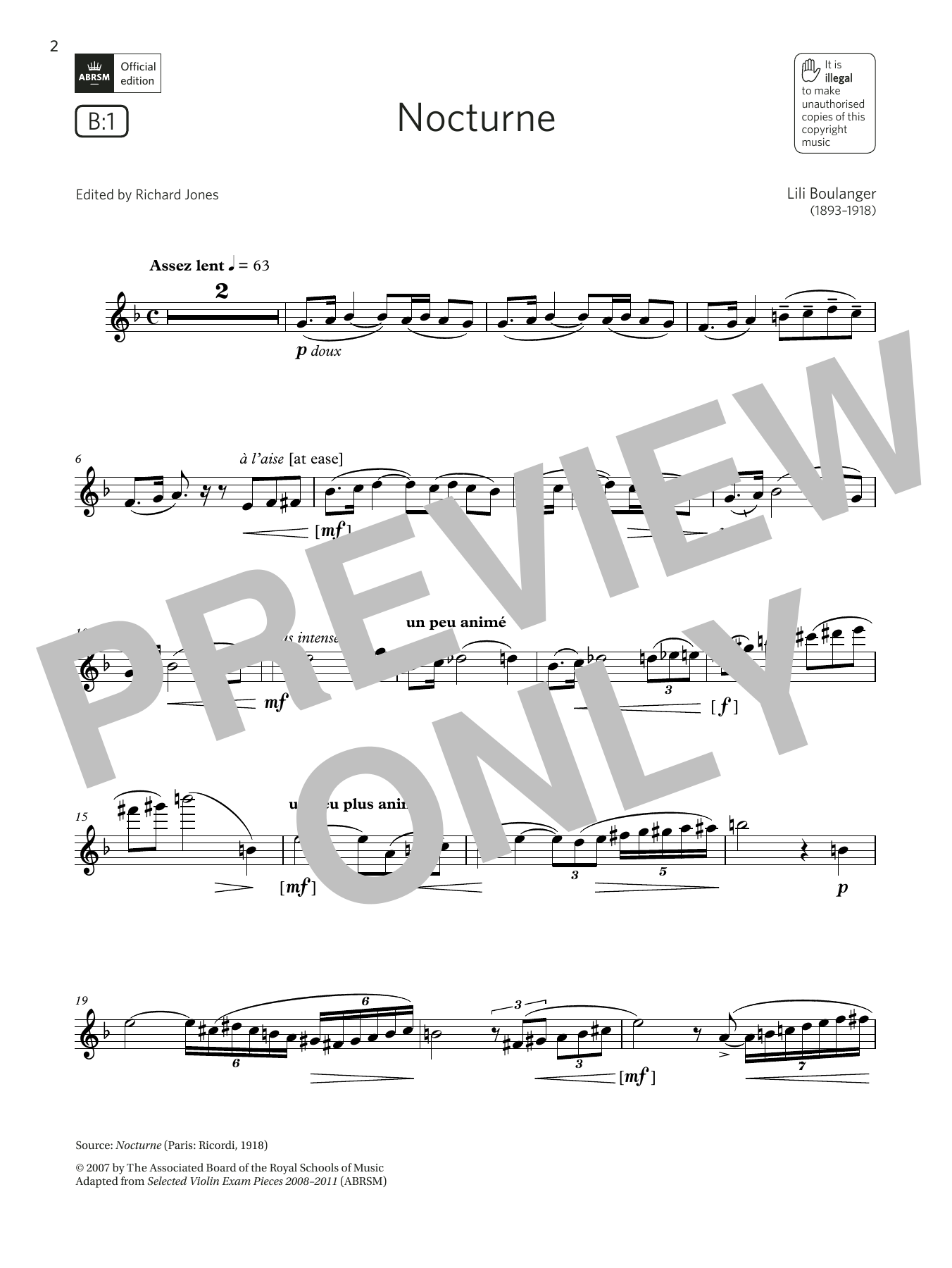 Download Lili Boulanger Nocturne (Grade 7 List B1 from the ABRS Sheet Music