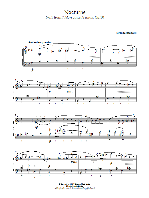 Download Sergei Rachmaninoff Nocturne (No.1 from 7 Morceaux de salon Sheet Music