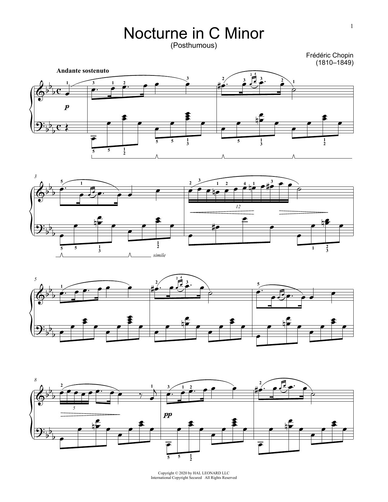 Download Frederic Chopin Nocturne In C Minor, KK. IVB, No. 8 Sheet Music